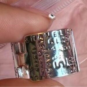 Vintage Chanel engraved logo alphanumeric Bi C S295 thick band ring - Size 5.5